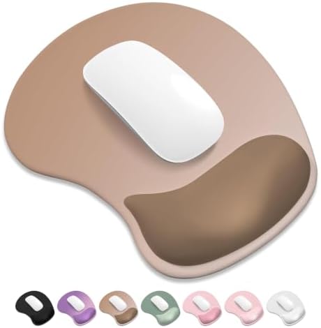 ITNRSIIET Ergonomic Mouse Pad, Cushioned Gel Wrist Rest, Non-Slip Base, Smooth Surface, Cute Multi-Color, 9.5 x 8.2 in, Soft Brown