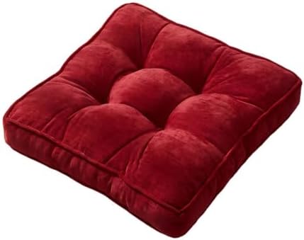 Square Corduroy Seat Cushion 4 Inch Thick Chair Pad Japanese Tatami Style Floor Pillow with Tufted Design 16"/18"/20" Breathable Durable Cushion for Office, Dining Room & Living Room，Red：20"X20"