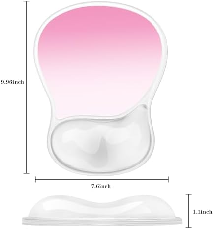 Mouse Pad with Wrist Rest,Ergonomic Mouse Pad with Comfortable Gel Wrist Rest Support and Non-Slip PU Base for Easy Typing Pain Relief, Durable and Washable (Transparent Pink Gradient)