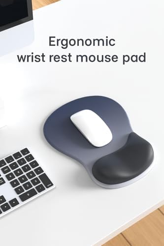 RAPIQUE Ergonomic Mouse Pad with Wrist Support, Memory Foam, Non-Slip Rubber Base, Comfortable Mousepad for Office & Gaming, Gray Black
