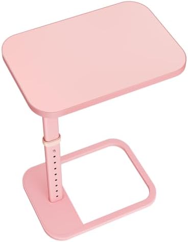 Kitstorack TV Tray Table, Adjustable Height & Rounded Metal Corners, Snack Table for Couch, Sofa, Bed, Chair, Living Room, C Shaped End Side Table for Eating, Dinner or Laptop, Small Spaces, Pink