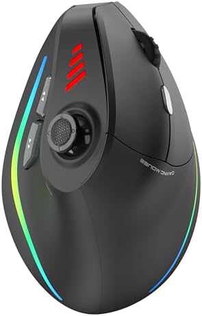 TRELC Wireless Gaming Mouse with 5 D Rocker, 24000 DPI/11 Programmable Buttons, Vertical Ergonomic Mouse for 2 Devices Connection (BT+2.4GHz), Rechargeable Mice for PC/Laptop/E-Sports/Gamer