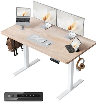 FEZIBO One-Piece Standing Desk, 48"x24" Seamless Tabletop Electric Height Adjustable for Home Office, Study Rooms & Multi-Device Workstations, Oak