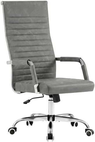 Furmax Ribbed Office Chair High Back PU Leather Executive Conference Chair Adjustable Swivel Chair with Arms (Bicolor Vintage Grey)