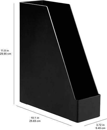 Amazon Basics Plastic Desk Organizer Magazine Rack and File Holder, Black, 4-Pack