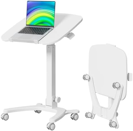 27" Foldable Standing Desk, Mobile Laptop Cart on Wheels