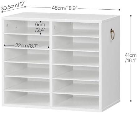 HOOBRO Literature Organizers, 12 Compartments Office Mailbox with Adjustable Shelves, Wood Countertop Literature Sorter for Office, Home, Classroom, Mailrooms Organization White WT12WF01