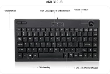 Adesso AKB-310UB Wired USB Mini Trackball Keyboard, Black