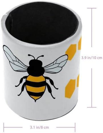 Leather Pen Holder for Desk, Cartoon Bee Pencil Cup Pen Organizer Makeup Brush Holder for Office Home Kids Countertop Desk Accessory Storage