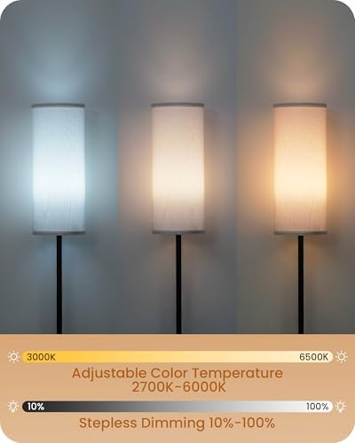 Set of 2 Dimmable Floor Lamps for Living Room with 2 Remotes and Foot Switch, 64.4”Modern Standing Tall Lamp, Corner Lamp for Bedroom, Bulb Included, 3000K-6500K, White Shade CW06LDP205W1