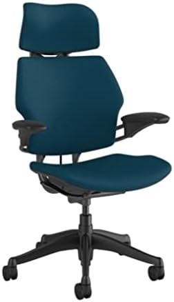 Humanscale Freedom Office Chair with Headrest - Ergonomic Work Chair with Standard Height Adjustable Duron Arms - Wheels for Carpet - Graphite Frame with Peacock Corde 4 Fabric