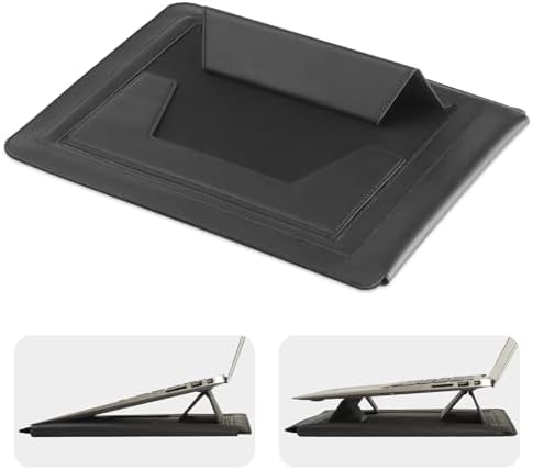 IMMOENUC - Laptop Sleeve Case with Stand for MacBook Pro 16 A3186/A3403/A2991/A2780/A2485/A2141 M4 M3 M2 M1 Pro/Max 2024/2023 MacBook Air 15 A3241/A3114/A2941 16 inch PU Slim Bag with Mouse Pad（Black）