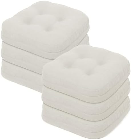baibu 2-Layer Dining Chair Cushions, 6 Pack, 16.5 x 16.5 x 3.5 in, White