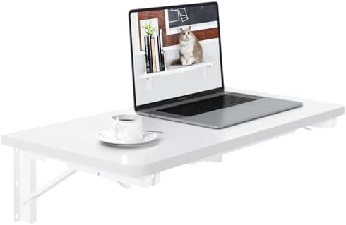 TEAMIX Wall Mounted Folding Desk for Small Spaces, White Floating Shelf