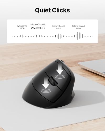 Ergonomic Mouse, USB+Bluetooth Dual Connection, Wireless Vertical Mouse for Reducing Wrist Pain, 1000/1600/2400 DPI, Ergo Mouse with Quiet Click for Windows Mac OS PC Computer Laptop, Black