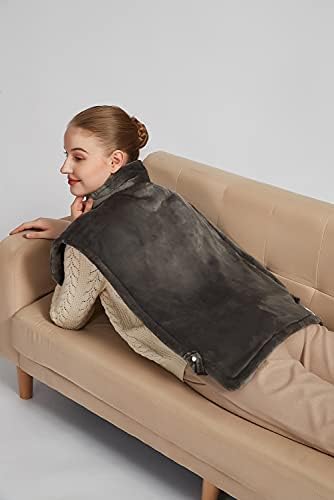 26" x 35" Flannel Neck&Shoulder&Back Heating Pad with 12 Temperature Settings&Countdown Timer, Pain Relief for Back/Neck/Shoulders/Menstrual Pain(Dark Grey)