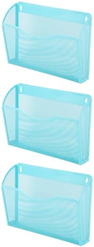 EASEPRES 3 Single Pocket Mesh Hanging File Organizer, Vertical Wall Mounted Magazine File Holder, Mount Basket Mail Paper Document Folder Organizing for Office, Home and School, Blue
