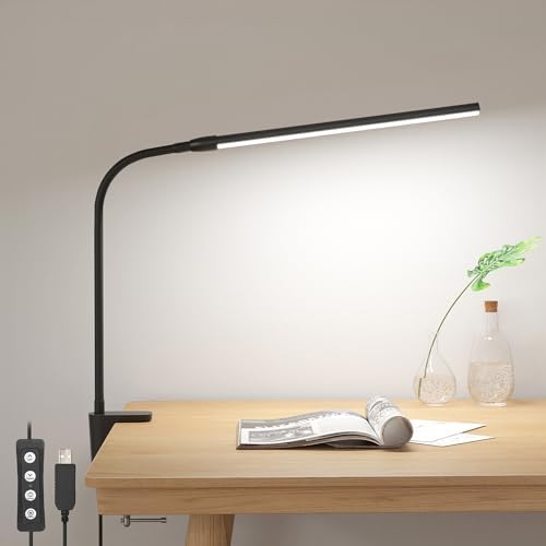 Lepro Clip on Desk Lamp, LED Reading Light with Clamp, 460LM 5W, Black