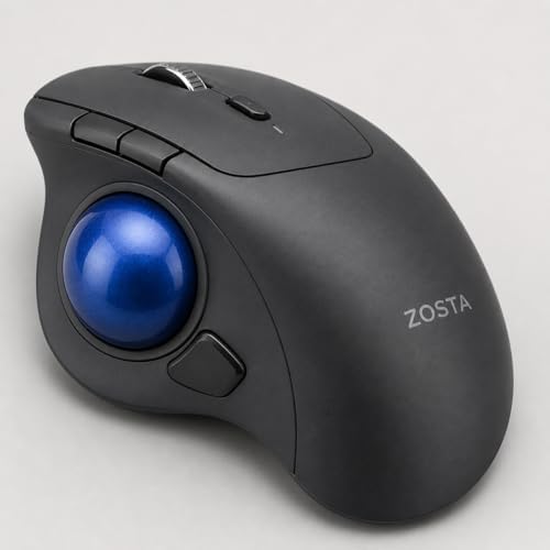ZOSTA Trackball Mouse Smooth Tracking for PC Laptop, Black-Blue, Bluetooth