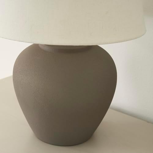 Nourison Home 20" Brown Matte Ceramic Table Lamp with Fabric Shade, Bedside Nightstand Lamp for Bedroom, Living Room, Entryway