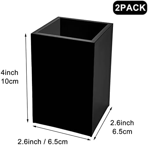 2 Pack Black Acrylic Pencil Pen Holder Cup,Desk Accessories Holder,Makeup Brush Storage Organizer,Modern Design Desktop Stationery Organizer for Office School Home Supplies,2.6x 2.6x 4 inches