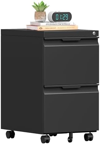 2 Drawer Mobile File Cabinet with Lock, Rolling File Cabinet with Wheels