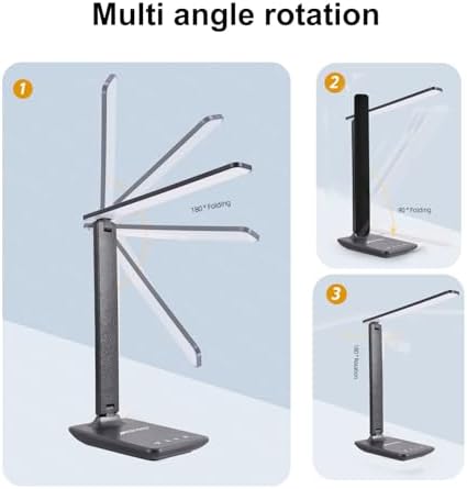 Eye Caring Table Lamp, 180 Adjustable Rotating Foldable Desk Lamp with USB C Charging Port, 5 Color Temperatures 5 Dimming Levels (Black)