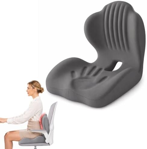 Pain Relief Ergonomic Seat Cushion with Lumbar Support, Memory Foam, L-Shaped, for Office Chair, Car Seat, Gaming Chair (Grey)