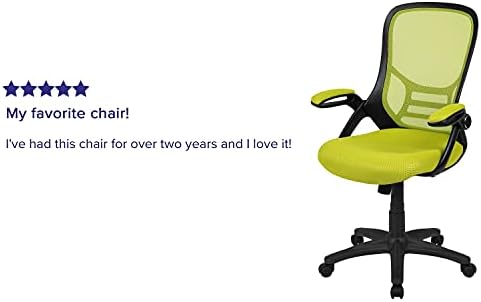 Flash Furniture Porter Mesh High Back Ergonomic Swivel Office Chair with Lumbar Support, Flip-Up Arms, Tilt Lock/Tilt Tension, Height Adjustable, Black/Green Frame