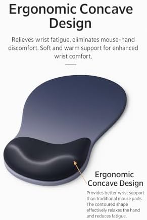 RAPIQUE Ergonomic Mouse Pad with Wrist Support, Memory Foam, Non-Slip Rubber Base, Comfortable Mousepad for Office & Gaming, Gray Black