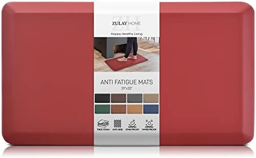Zulay Home Large 20 x 39 Inch Anti Fatigue Floor Mat - 3/4 Inch Thick Cushioned Kitchen Mats for Standing - Comfortable Padded Floor Mats for Standing Work Desk - Memory Foam Kitchen Mat - Red