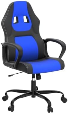 Gaming Chair PC Computer Chair Office Chair for Adult Teen Kids, Ergonomic PU Leather Gamer Chair with Lumbar Support High Back Adjustable Rolling Swivel Desk Chair, Blue