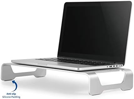 VIVO Silver Aluminum 16 inch Wide Monitor Riser, Ergonomic Desktop Stand, Modern Tabletop Organizer STAND-V000H