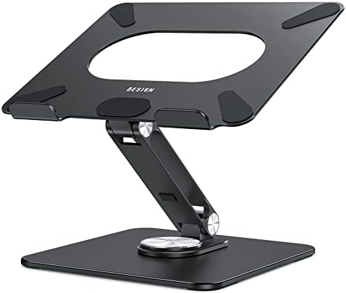 BESIGN LSX7 Laptop Stand with 360 Rotating Base, Ergonomic Adjustable Notebook Riser, Foldable Computer Holder Compatible with 10-15.6" Laptops (Black)