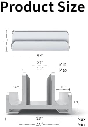 Aluminum Vertical Laptop Stand Holder for Desk Compatible with MacBook Pro, MacBook Air, Dell, HP, Lenovo, Up to 17.3 inches, Silver