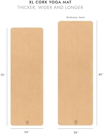 Cork Yoga Mat with Natural Rubber Base, Extra Size, Thickness and Support, Excellent Cushion & Grip, Non-Slip, Non-Toxic, Sweat-Resistant, Sustainable, Eco-friendly Exercise Mat