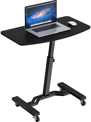 SHW Mobile Height Adjustable Laptop Rolling Cart w/Lockable Wheels, Black