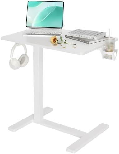 Claiks Mobile Rolling Desk Small Portable Laptop Cart Bedside, 26" White