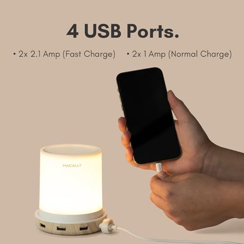 Macally Small Touch Lamps for Nightstand - Bedside Lamp with USB Port - 3 Way Dimmable Short Table Lamp for Small Spaces - Use as Night Light and Charger in Bedroom (Pack of 2)