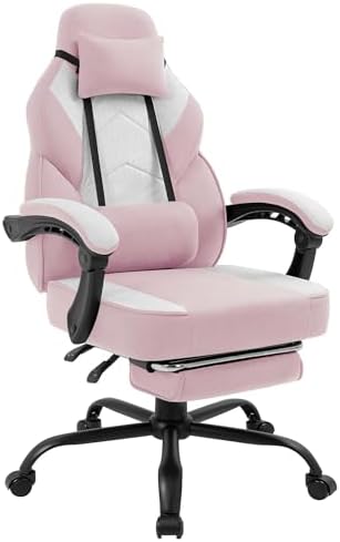 Gaming Chair for Adults with Massage Lumbar Suppor, Fabric Pink