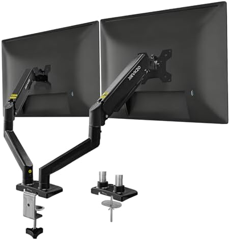 Dual Monitor Arms, Gas Spring Monitor Arms for 2 Monitors up to 34" Curved/Flat, 22lbs per Arm, VESA Mount 75x75 100x100mm, C-Clamp & Grommet Base, Adjustable Tilt/Swivel/Rotation