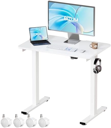BIZUM 31.5" Small Electric Standing Desk Height Adjustable, Whole Piece Stand Up Computer Desk Work Study Writing Gaming Desks for Home Office White