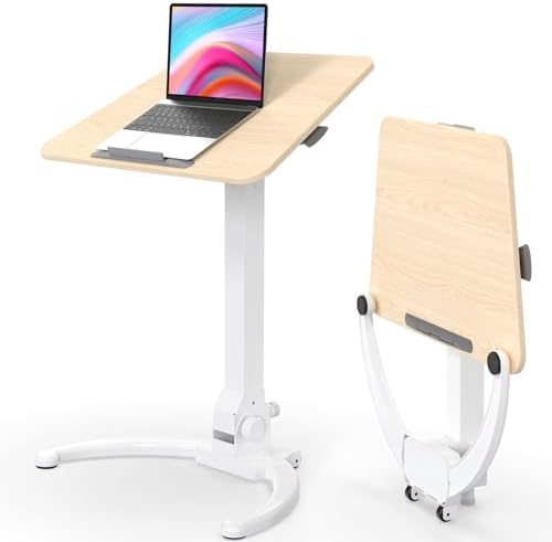 JOY worker Foldable Mobile Standing Desk, 90° Tilt Rolling Laptop Desk, Oak
