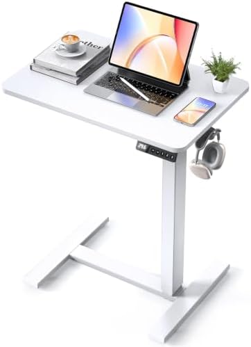 24"x 16" Electric Overbed Table, Rolling Laptop Desk for Bed, White