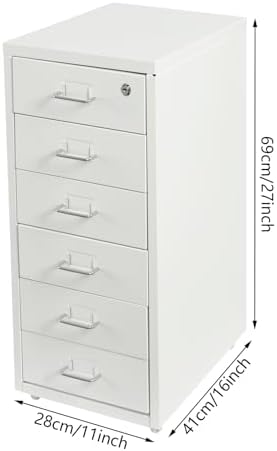 6 Drawer Rolling File Cabinet with Lock, Metal Filing Cabinet with Wheels, Desk Organizer with Drawer, Under Desk Storage for Home Office