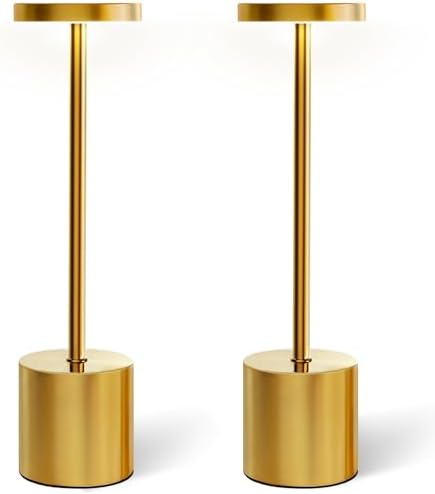 AUDLES Gold Cordless Table Lamps Set of 2, Brass Rechargeable Lamp, Battery Operated Lamps for Wedding Centerpiece & Holiday Tablescape, Touch Dimmable Glam Bedroom Nightstand Lamp, IP54 Waterproof