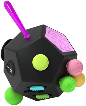 Fidget Dodecagon –12-Side Fidget Toys Cube Relieves Stress and Anxiety Anti Depression Travel Toy Stocking Stuffers for Kids Gifts for Children and Adults (B2 Black Colorful)