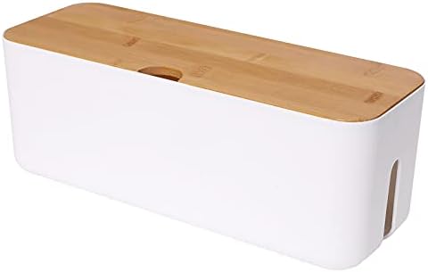 Changsuo Cable Management Box Small White, Extension Cord Organizer for Power Stripe Surge Protector Wire Management Concealer Cover Hider for Desktop Home Office Kitchen (White)