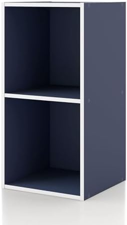 Homes: Inside + Out Apexa 2-Cube Storage Organizer Shelves, Stackable Wood Bookcase Fits Cubby Bins for Organization, Dorm Teen Room Decor & Home Office, Steel Blue