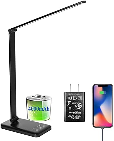 LED Desk Lamp, Eye-Caring Stepless Dimmable Office Table Lamp with USB Charging 4000mAh Battery, Foldable,Touch, 30/60minsTimer,5 Lighting Modes with 5 Brightness Levels.